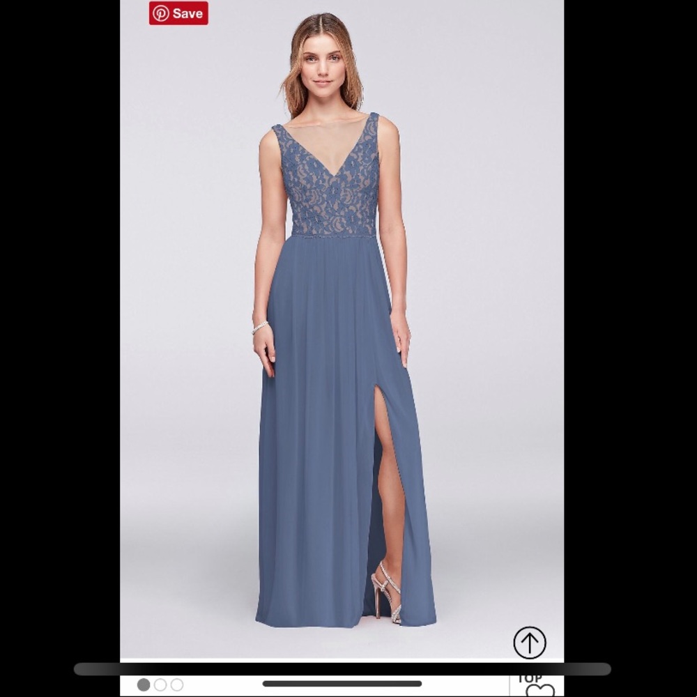 Davids bridal steel blue bridesmaid dress